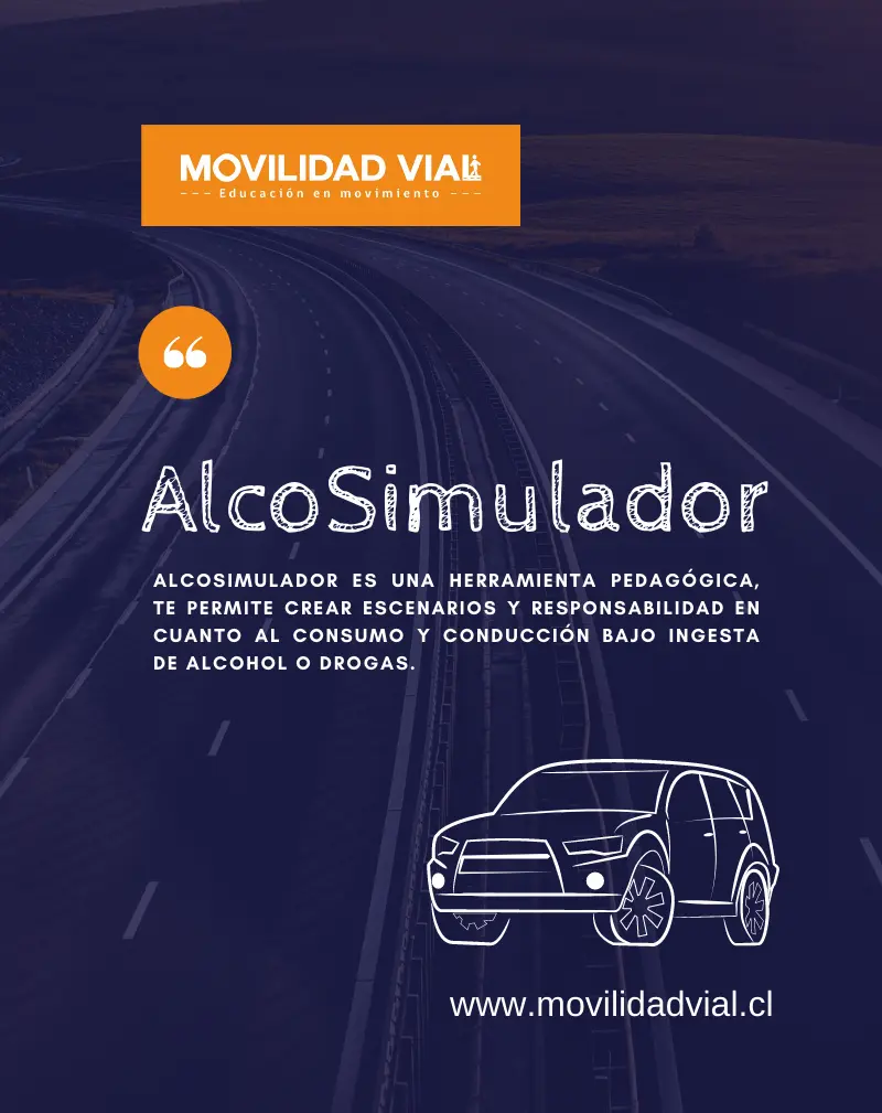 AlcoSimulador con ilustración de auto, herramienta pedagógica para concientizar a estudiantes sobre consumo de alcohol y seguridad vial.